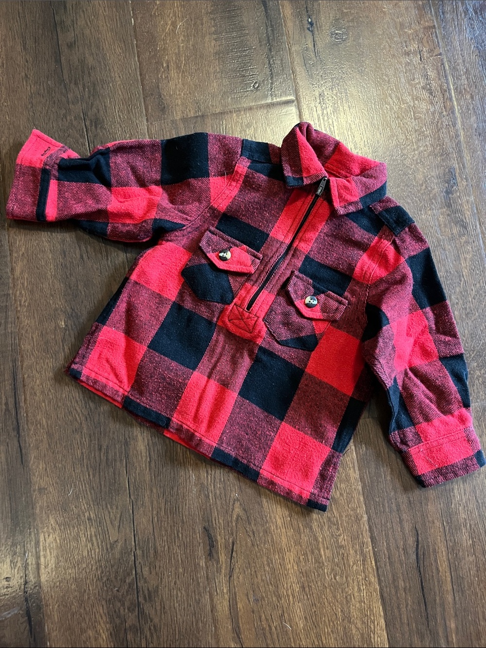 Baby Red & Black Plaid Quarter Zip Shirt